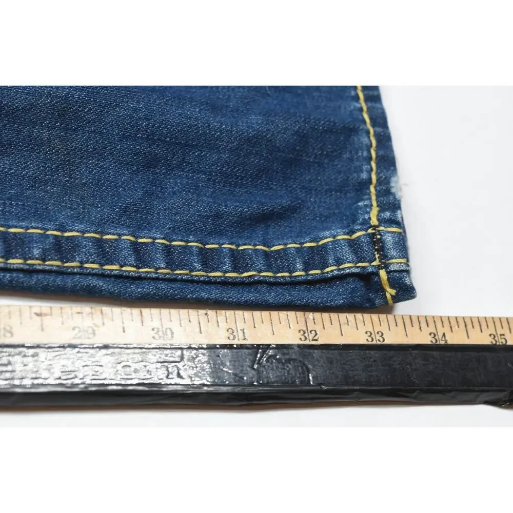 True Religion Slim Flap Gold Big T Jeans Mens 33 Blue Straight Leg Denim
